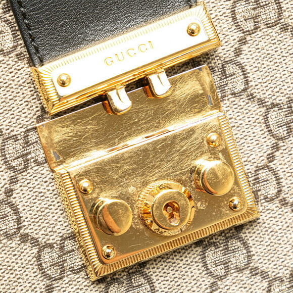Gucci GG Supreme Padlock Chain Shoulder Bag Beige Tan Black Leather - Picture 5 of 9